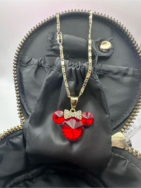 Disney Gold-Tone Red Crystal Minnie Mouse Pendant Necklace